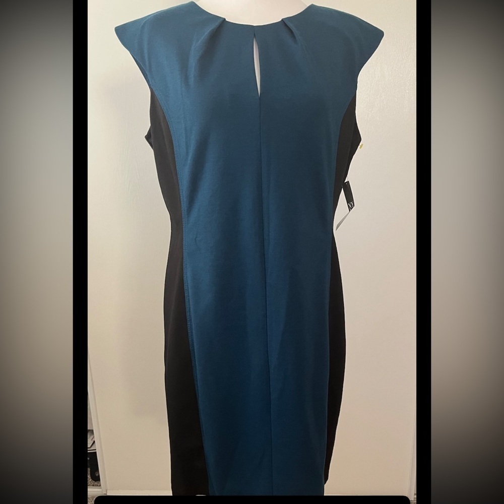 NY&CO NWT Sleeveless Career Work Dress Teal Black Size Large